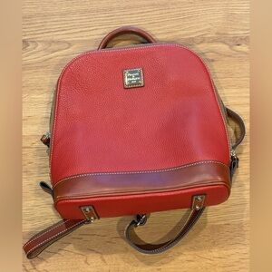 Dooney & Bourke Red Pebbled Leather Backpack British Tan Trim